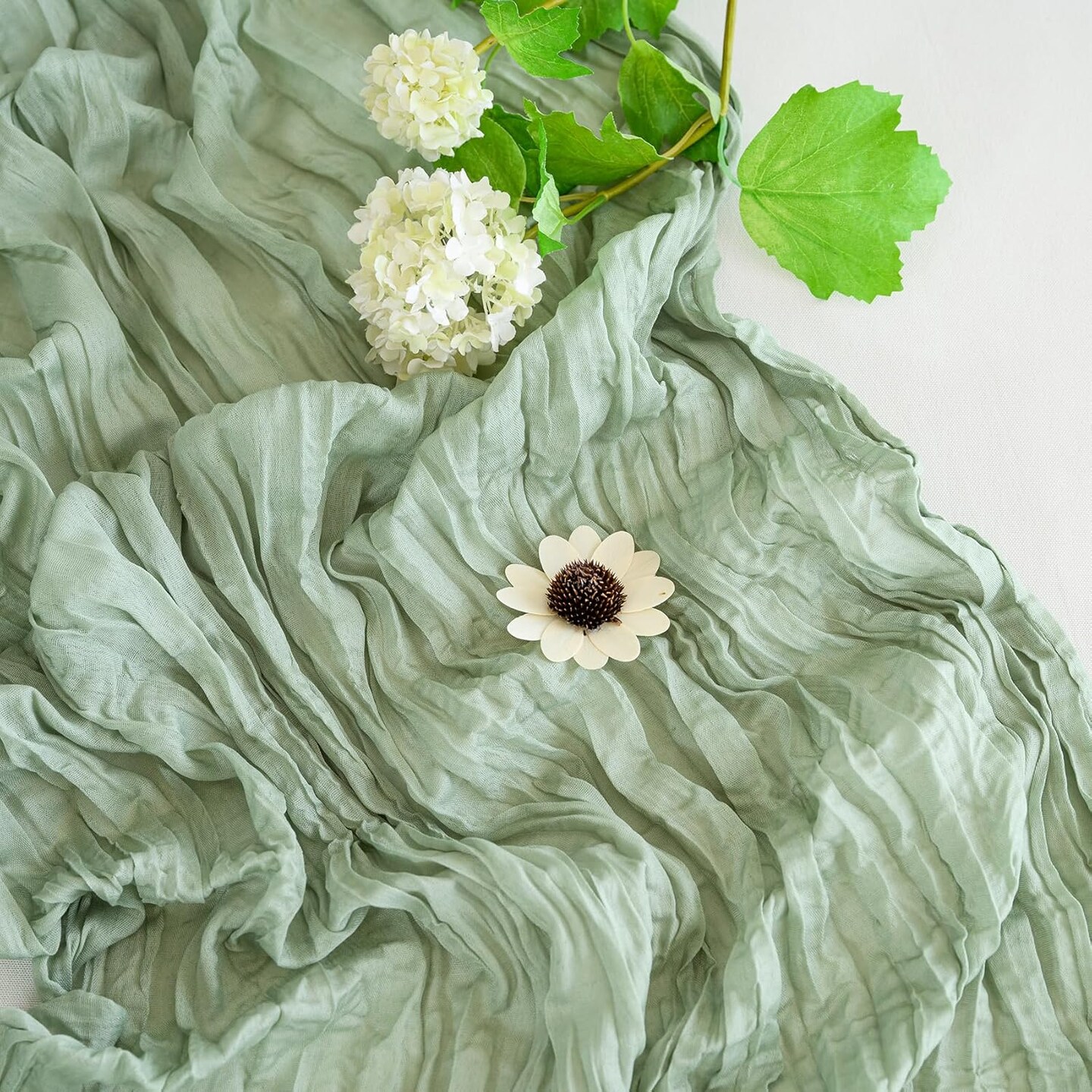 Cheesecloth Gauze Boho Rustic Table Runner - 35x120 Inch Long for Wedding(Sage Green)120"L x 35"W