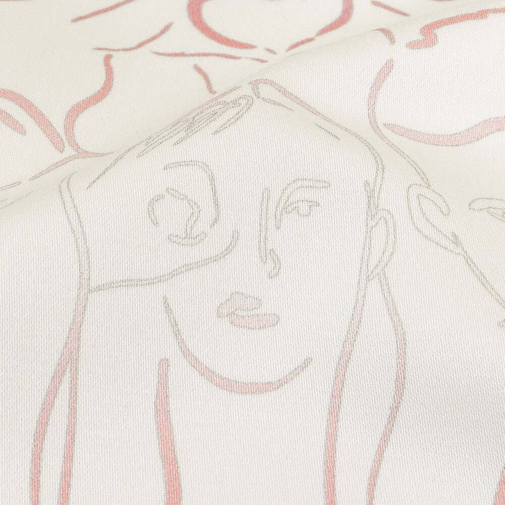 1 Yard Stretch Cotton Sateen Pink White and Blue Faces and Hands Language of Love Print Fabric