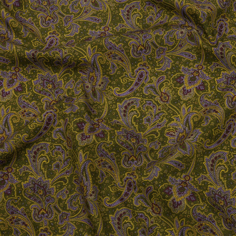 1 Yard Japanese Moss Yellow Lilac Paisley Cotton Woven Fabric