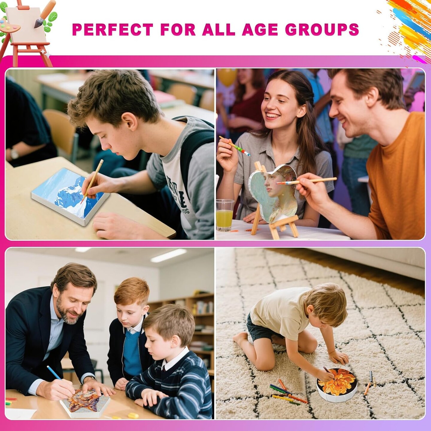 24Pack Stretched Canvas for Painting (White-10cm) 3.93"L x 3.93"W