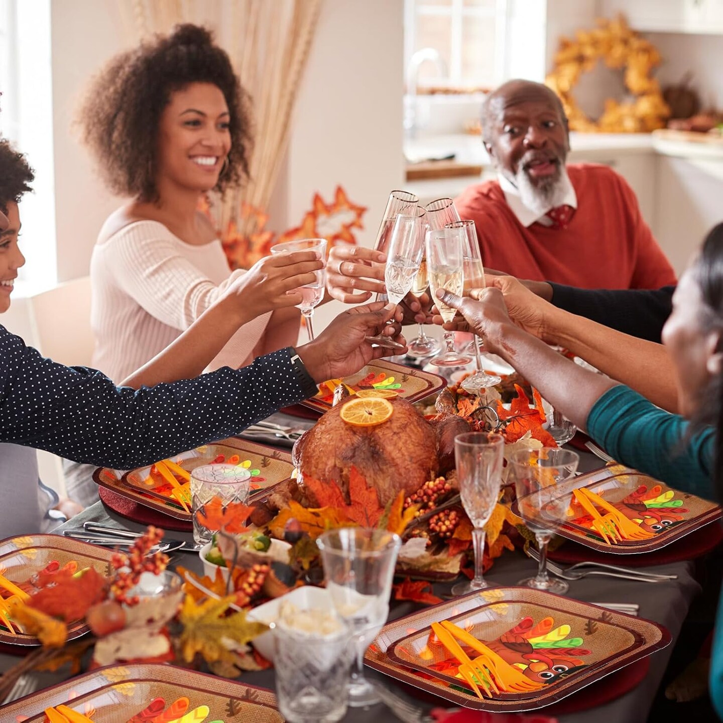 100 Pcs Thanksgiving Turkey Paper Plates, Napkins, and Forks Tableware Set for 25 Guests