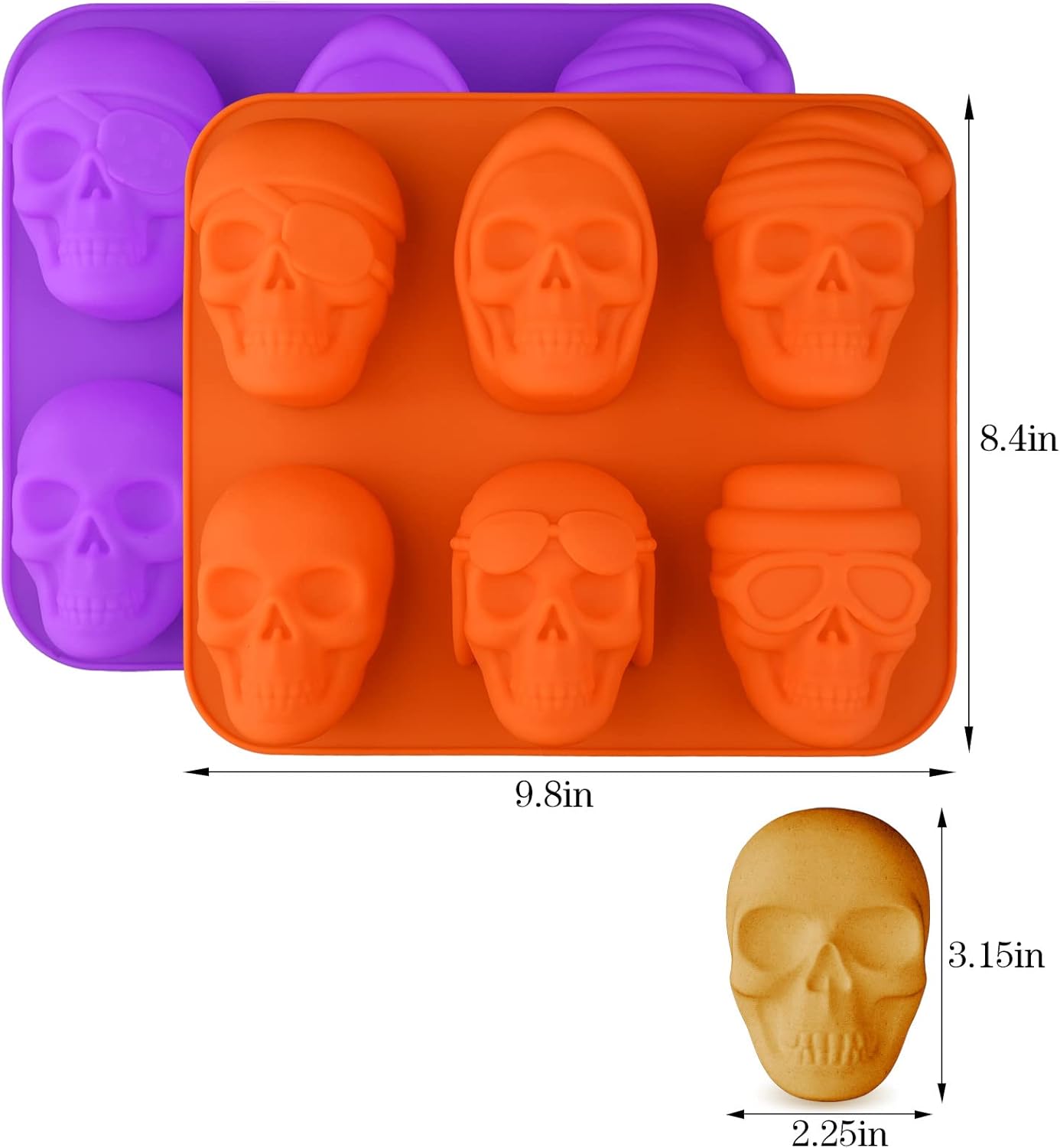 2 Pack Silicone Skull Baking Molds (Large Skull Molds)