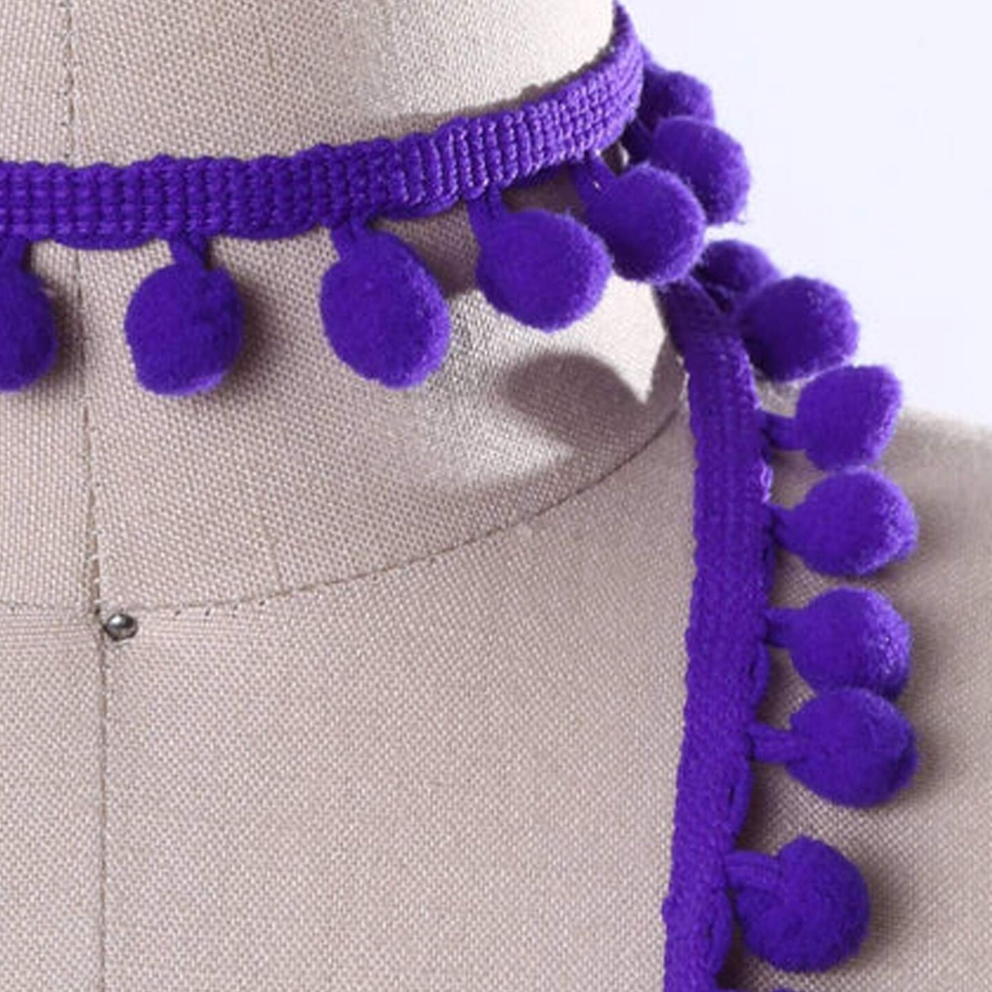 2 Yards Violet Purple Small Pom Pom Fringe Trim 12mm Ball Fringe for Crafts and Sewing