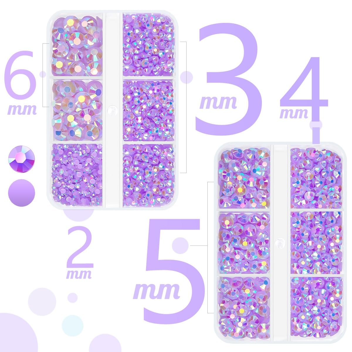 qiipii Light Purple AB Resin Rhinestones for Crafting Violet Flatback Jelly Stones 2mm 3mm 4mm 5mm 6mm Gems Diamonds for Nails Face Eyes Makeup Tumblers Mugs Bottles DIY Crafts Clothes Shoes Phones