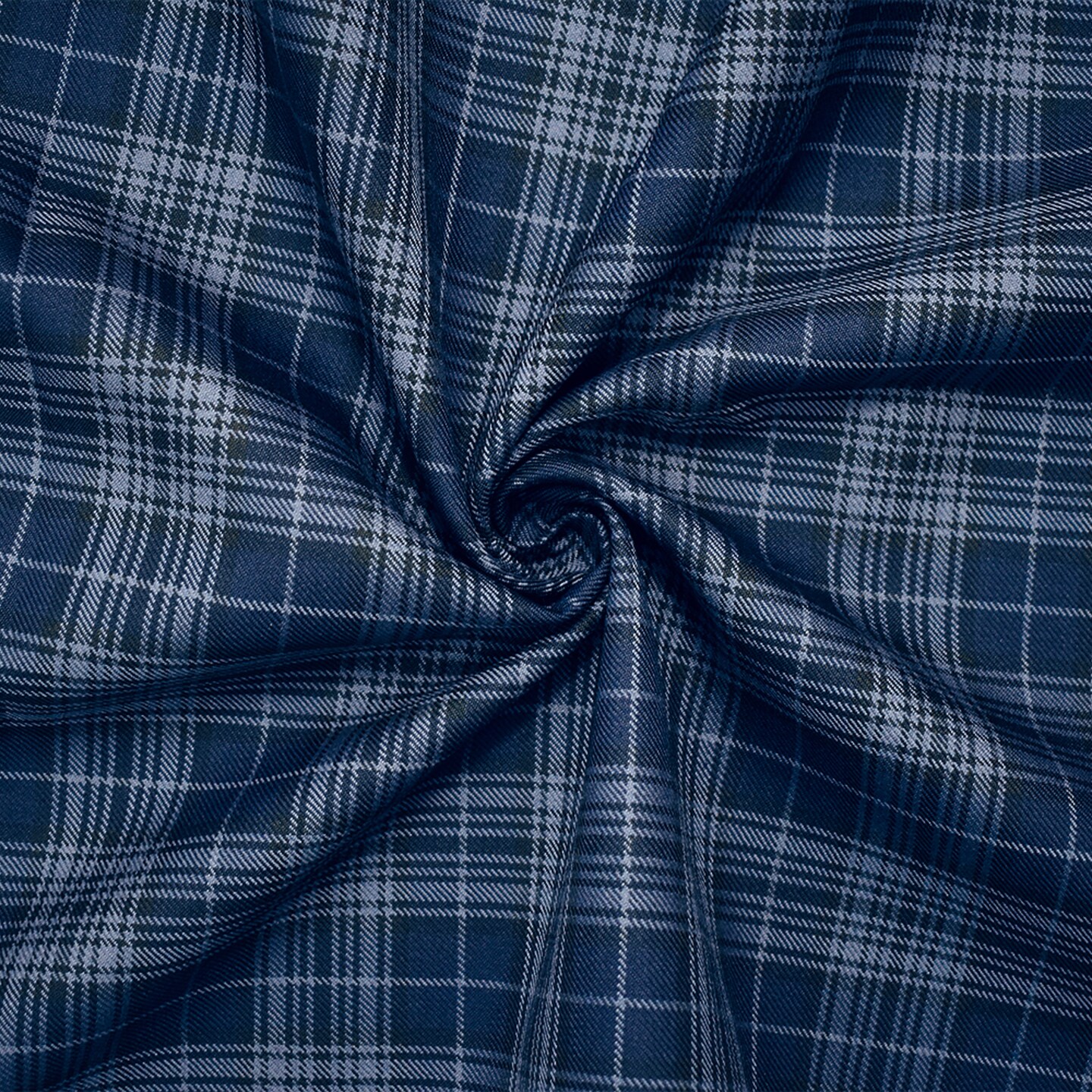 Blue-Black Wool-Polyester Plaid Woven Twill Suiting Fabric By the Yard