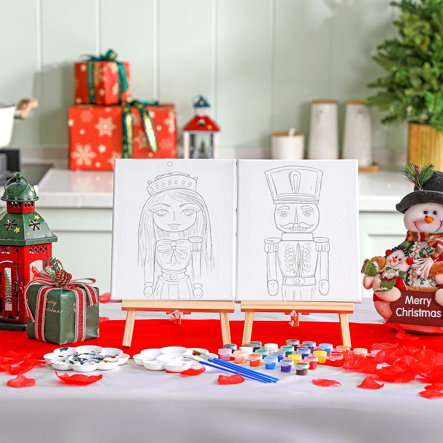 112 Pcs Christmas Nutcracker Pre Drawn Canvas for Painting 11.81&#x22;L x 9.06&#x22;W