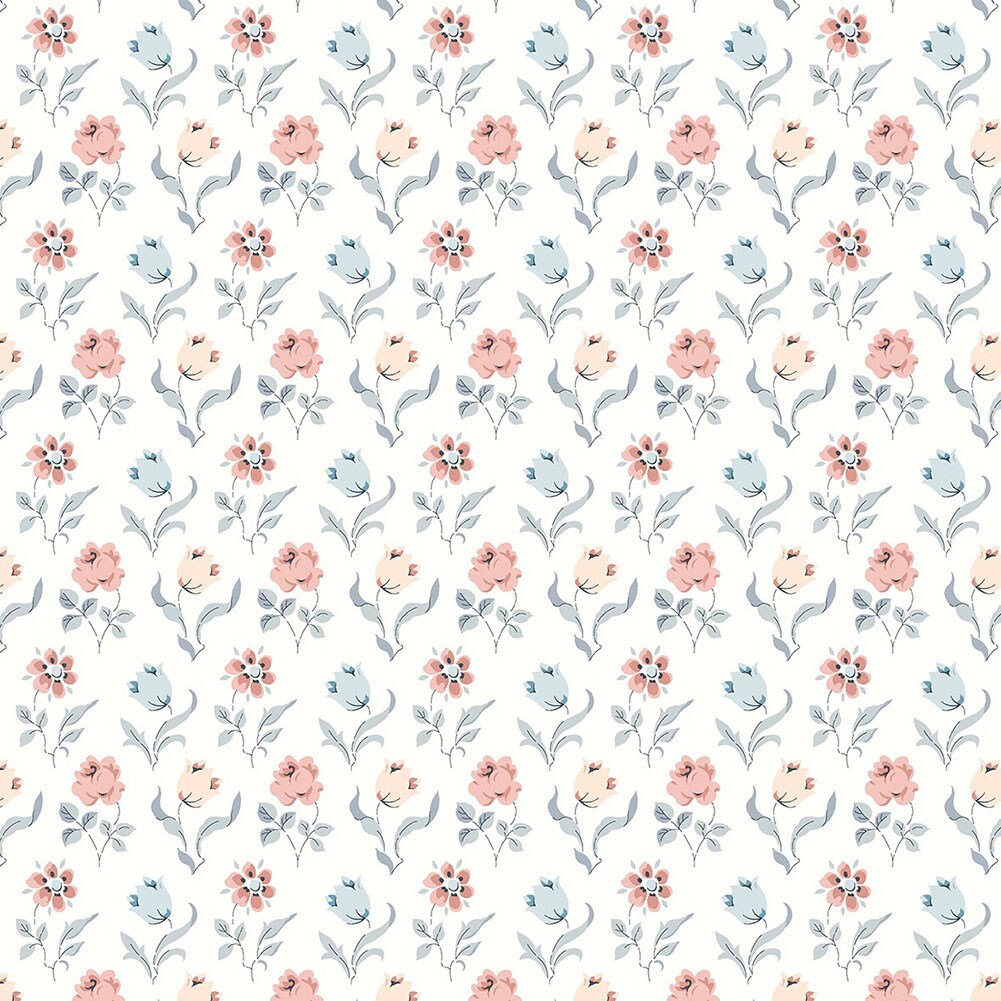 1 Yard Muted Blue and Pink Oshibana Lasenby Quilting Cotton Blue and Pink