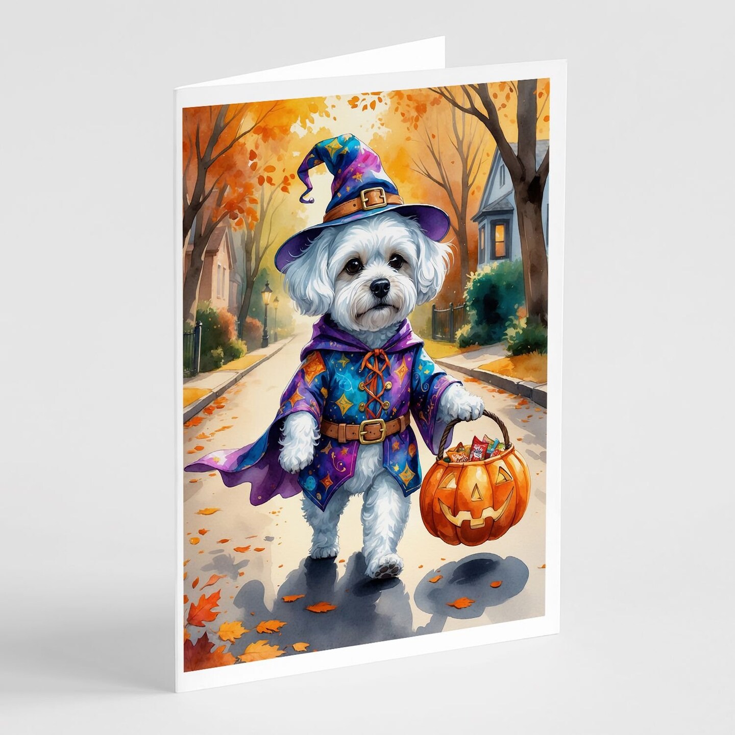 Edge Collections - 5" x 7" - Multicolor - Bichon Frise Halloween Greeting Cards - 8 Pieces