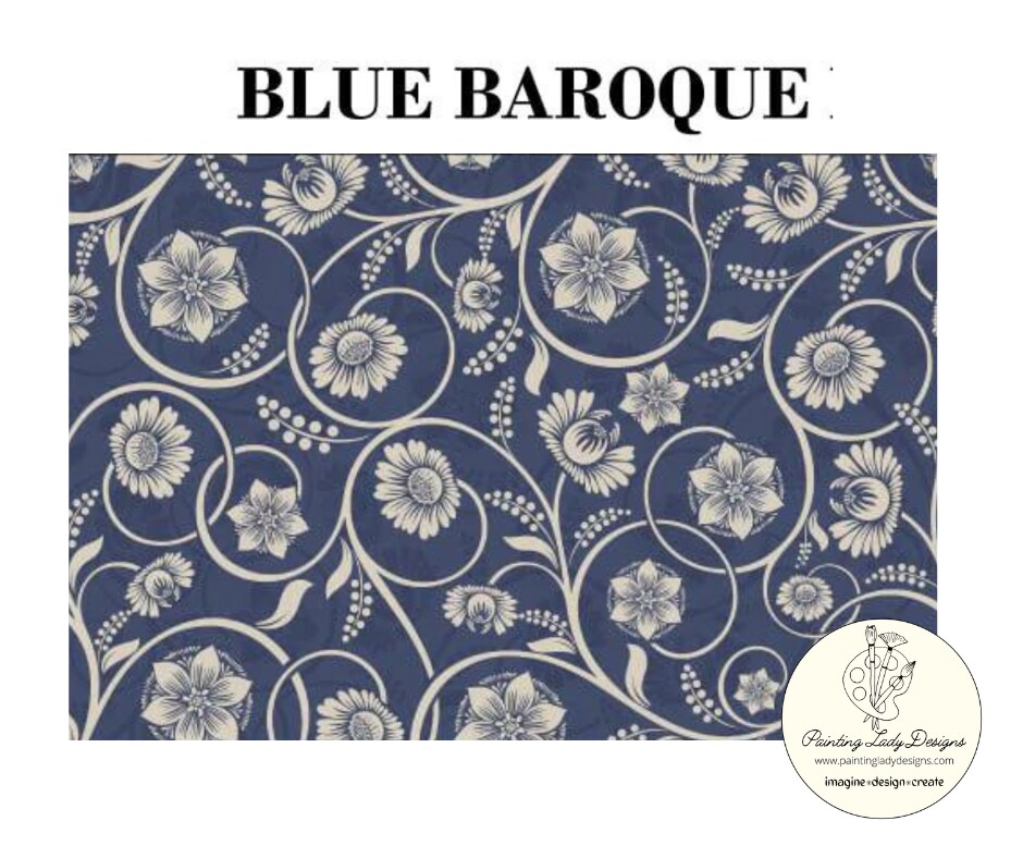 Blue Baroque Pattern Art Paper for Decoupage & Mixed Media (medium)