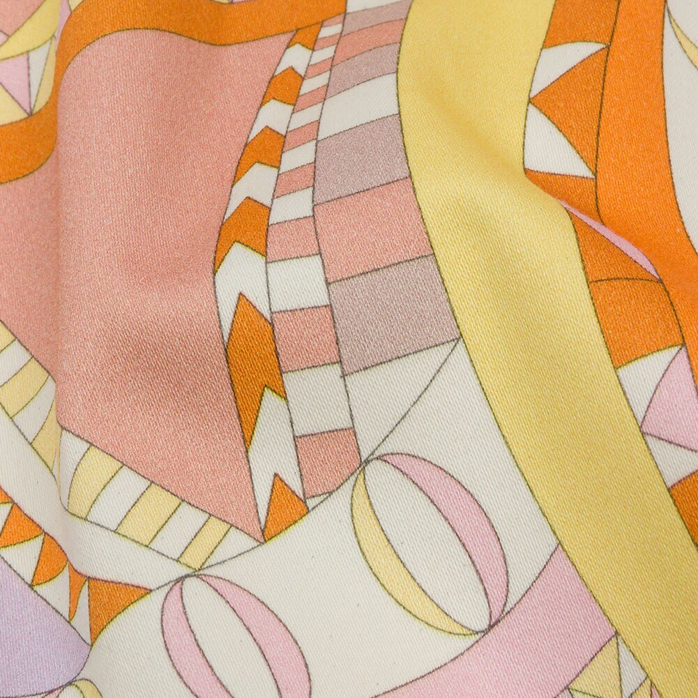 1 Yard Stretch Cotton Sateen Pink Orange and Yellow Geometric Abstract Lizard Leap Print Fabric
