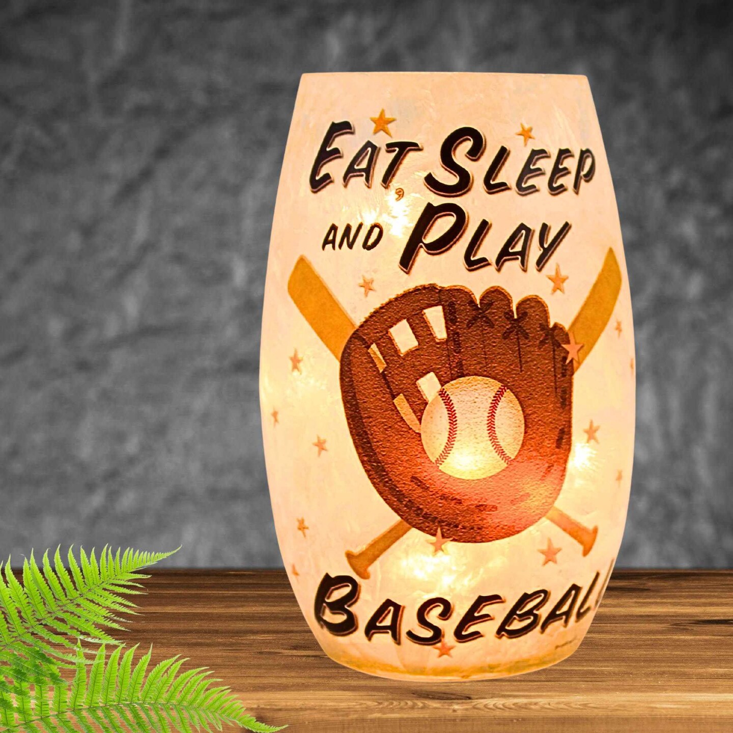 Stony Creek 5.0 Inch Play Bal Pre-Lit Small Vase Everyday Lighted Glass Accent , Sports Game Electric