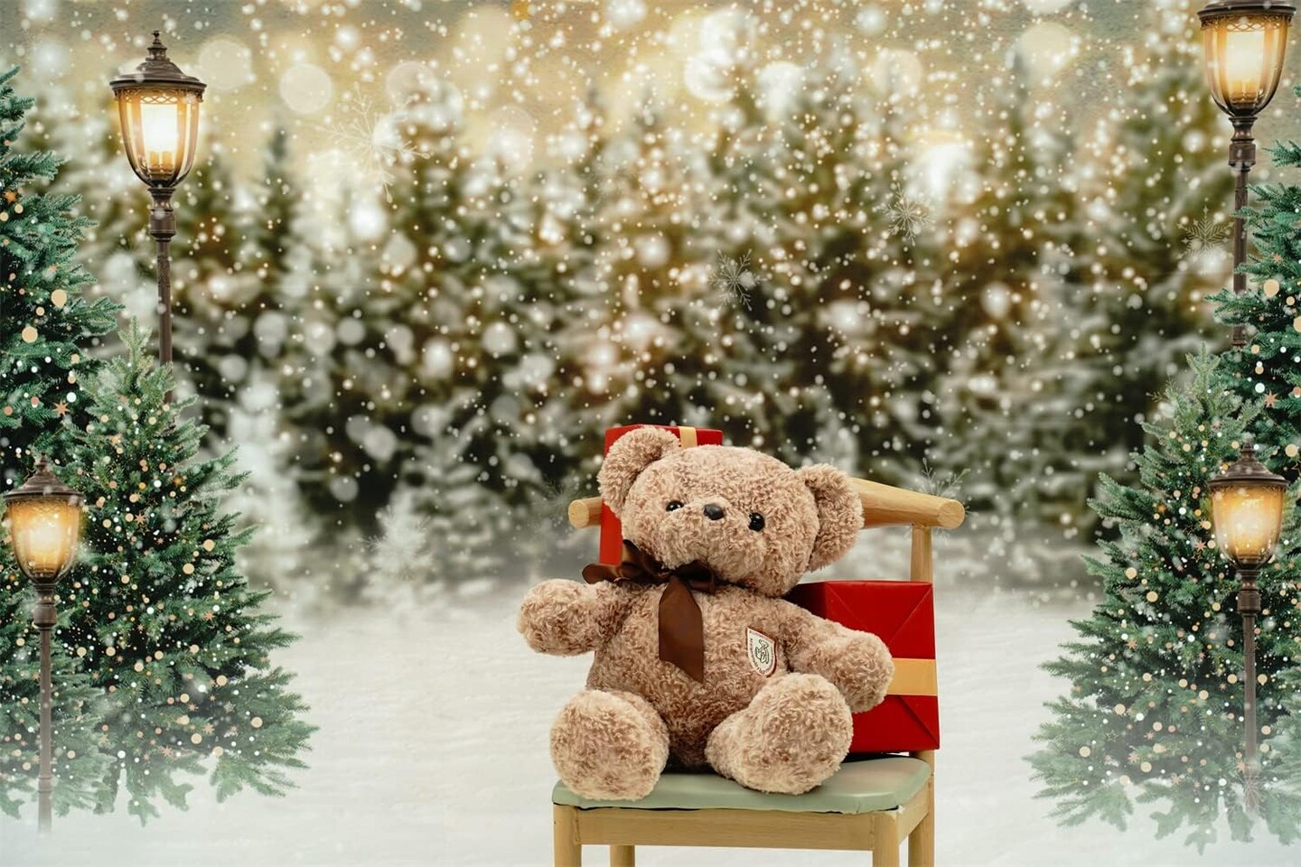 7&#xD7;5ft Bokeh Snow Christmas Tree Photo Backdrop (&#x9;Random color) 7&#xD7;5ft
