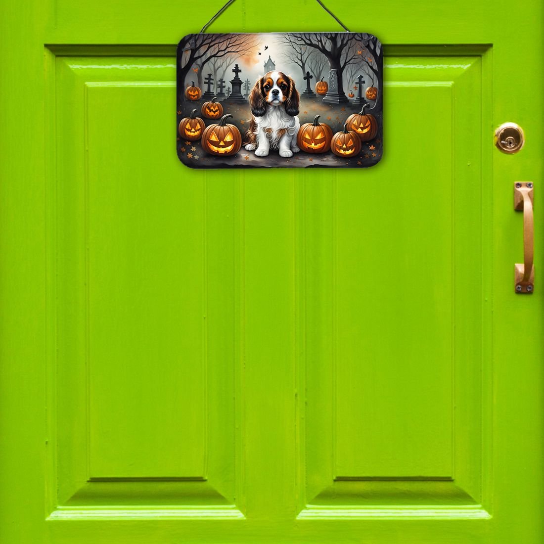 Edge Collections - 8&#x22; x 12&#x22; - Multicolor - Cavalier Spaniel Halloween Wall or Door Hanging Prints Aluminum Metal Sign - 1 Piece