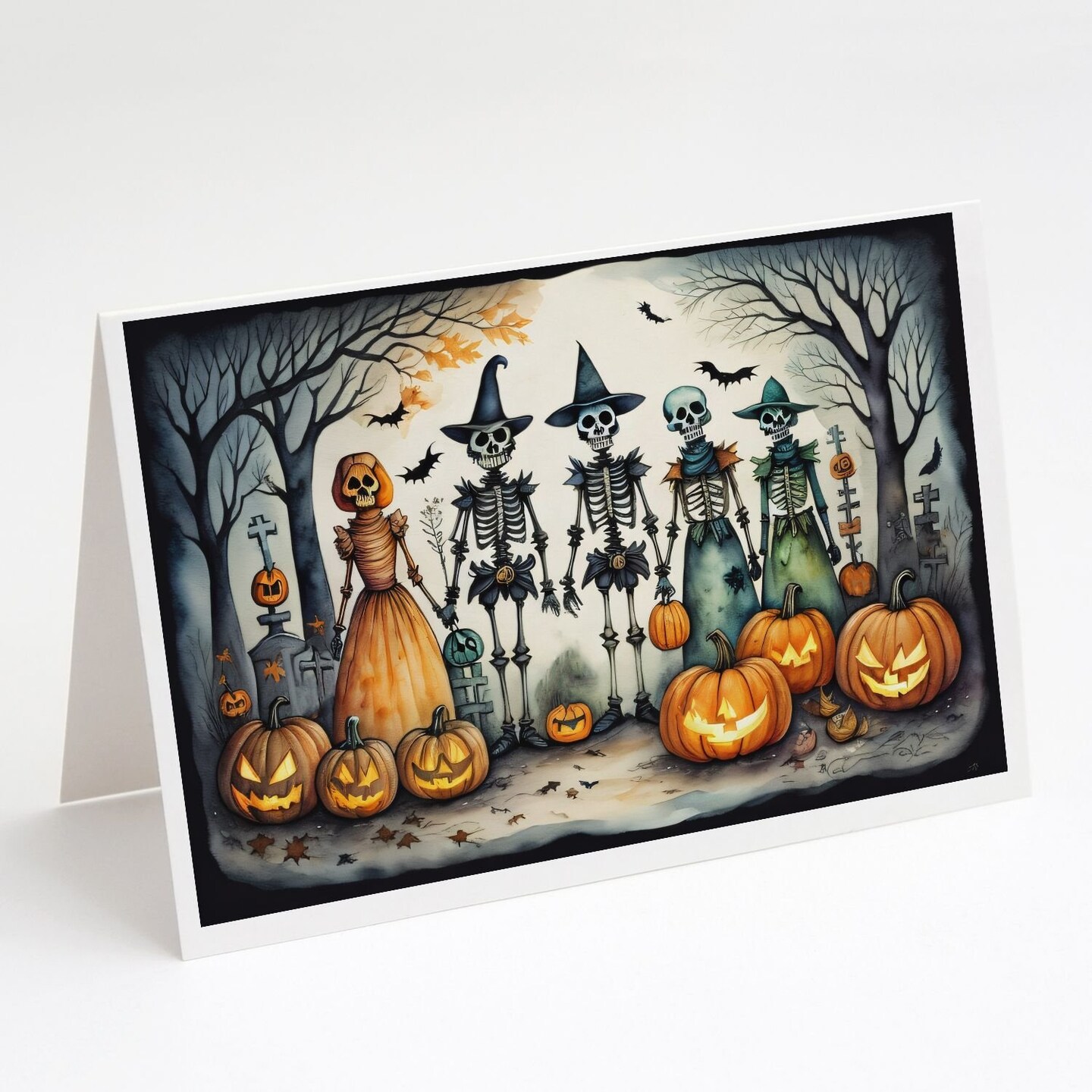 Edge Collections - 5&#x22; x 7&#x22; - Multicolor - Calacas Spooky Skeleton Halloween Greeting Cards - 8 Pieces
