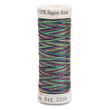Sulky 40 Wt. Rayon Multi-Color Thread -Green/Coral/Blue/Yellow - 250 yd. Spool