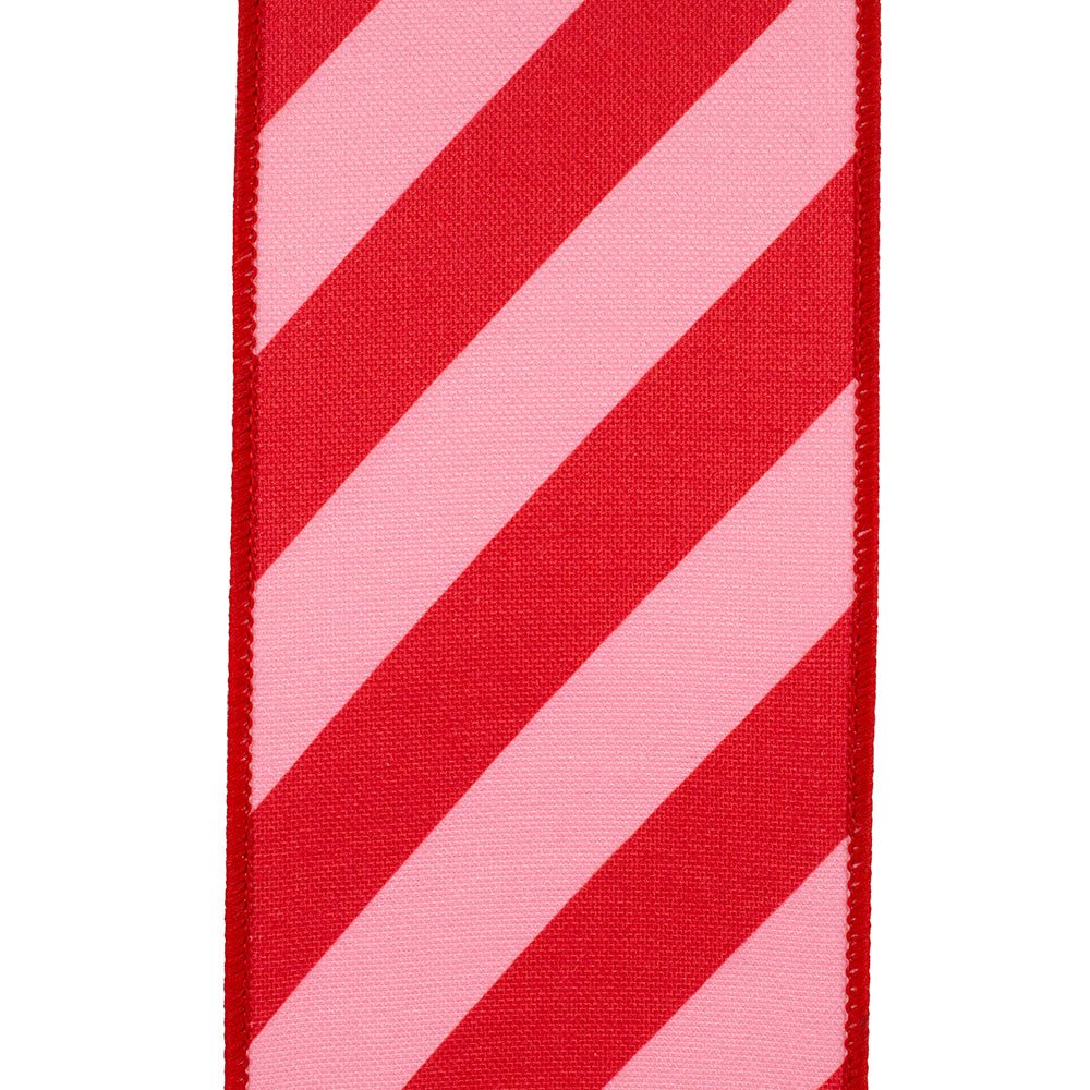 4&#x22; Diagonal Stripe Canvas Ribbon: Pink/Red (10 Yards)