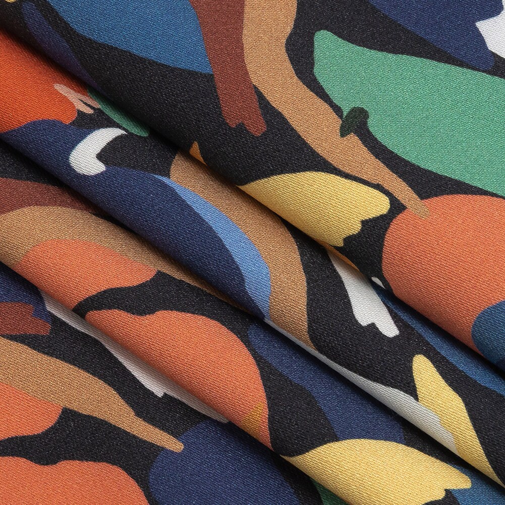 1 Yard Bijou Blue Abstract Passerine Pigmentation Stretch Cotton Sateen Fabric