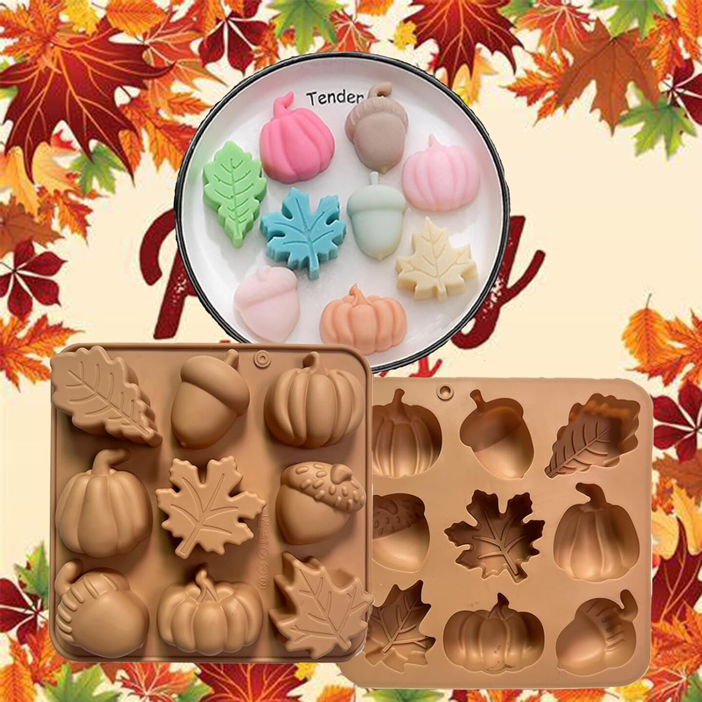 2Pcs Fall Silicone Molds Autumn Silicone Chocolate Molds(Brown)
