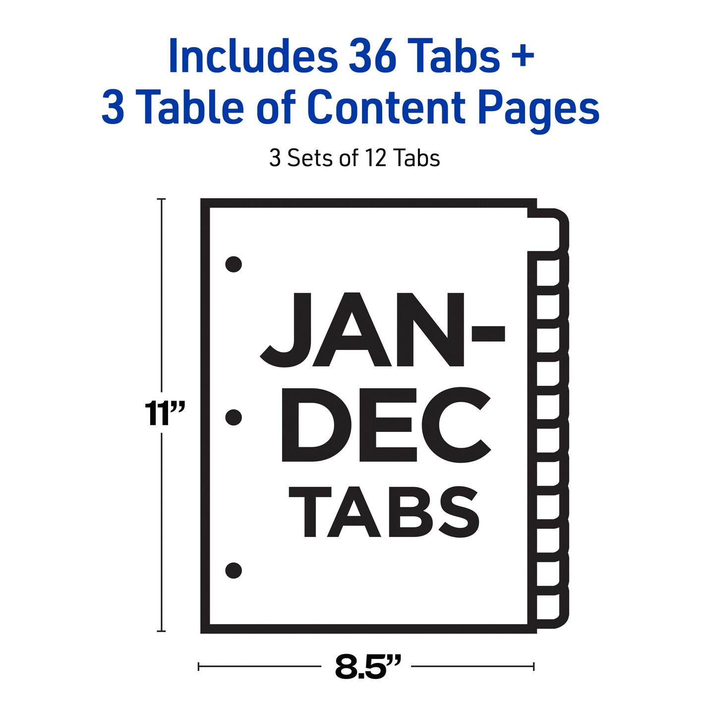 Avery Jan-Dec Dividers for 3 Ring Binders, 12 Tabs per Set, Customizable Table of Contents, Multicolor Tabs (3 Sets of 44128)