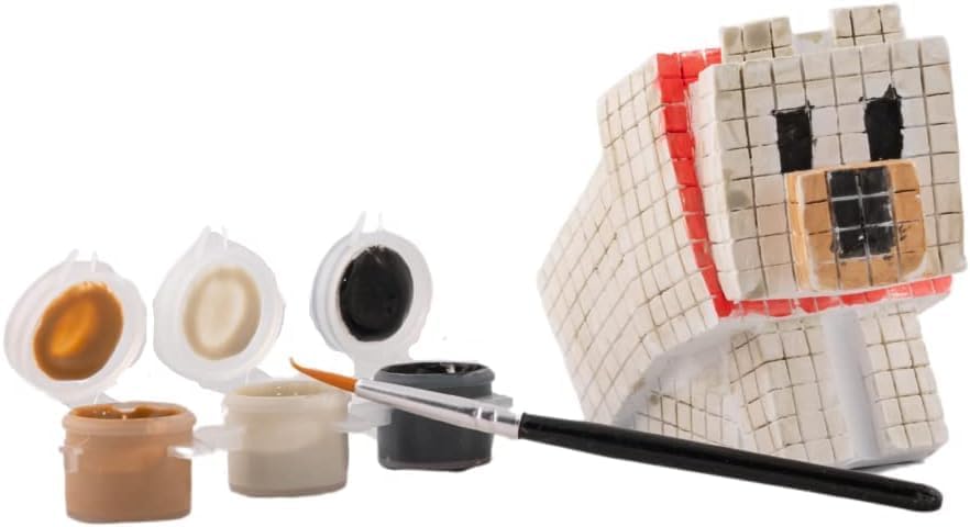 Paint Your Own Figurines Set - Bundle with DIY Painting Set Featuring Creeper and Wolf Plus Stickers, More | Minecraft Painting Kit for Kids, Boys, Girls