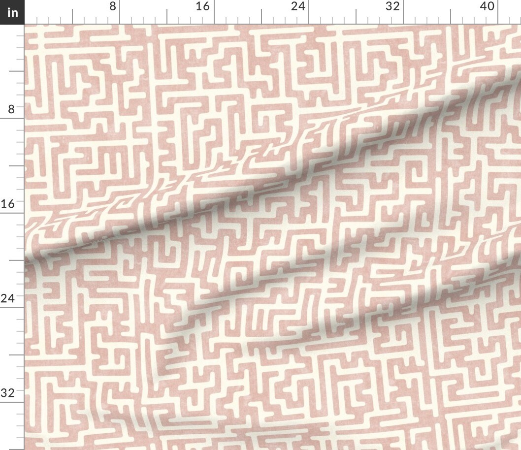 Blush Pink Maze Abstract Geometric And Cream Weathered Look Boho Baby Nursery Custom Printed Fabric by Spoonflower Various Fabrics by the Yard or Fat Quarter