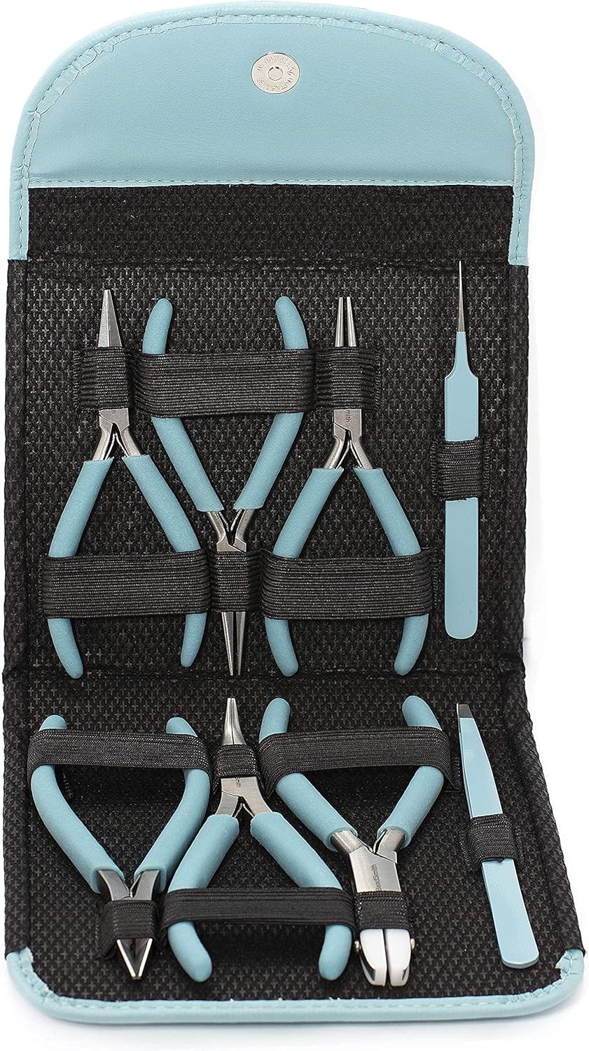 The Beadsmith Fashion Color Pliers – Slimline Color-Coordinated Tools – Matching Clutch in Beige – Jewelry Making Supply Kit to Create Necklaces, Bracelets, Earrings & More