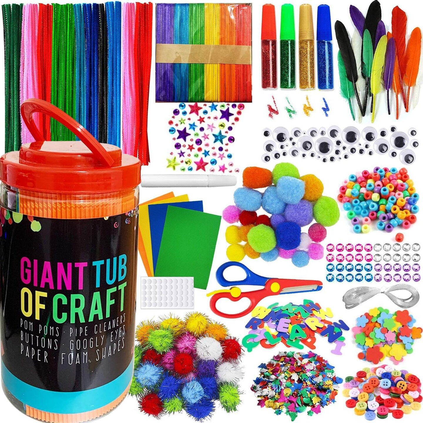 Kids Crafts and Art Supplies Jar Kit - 550+ Piece Set