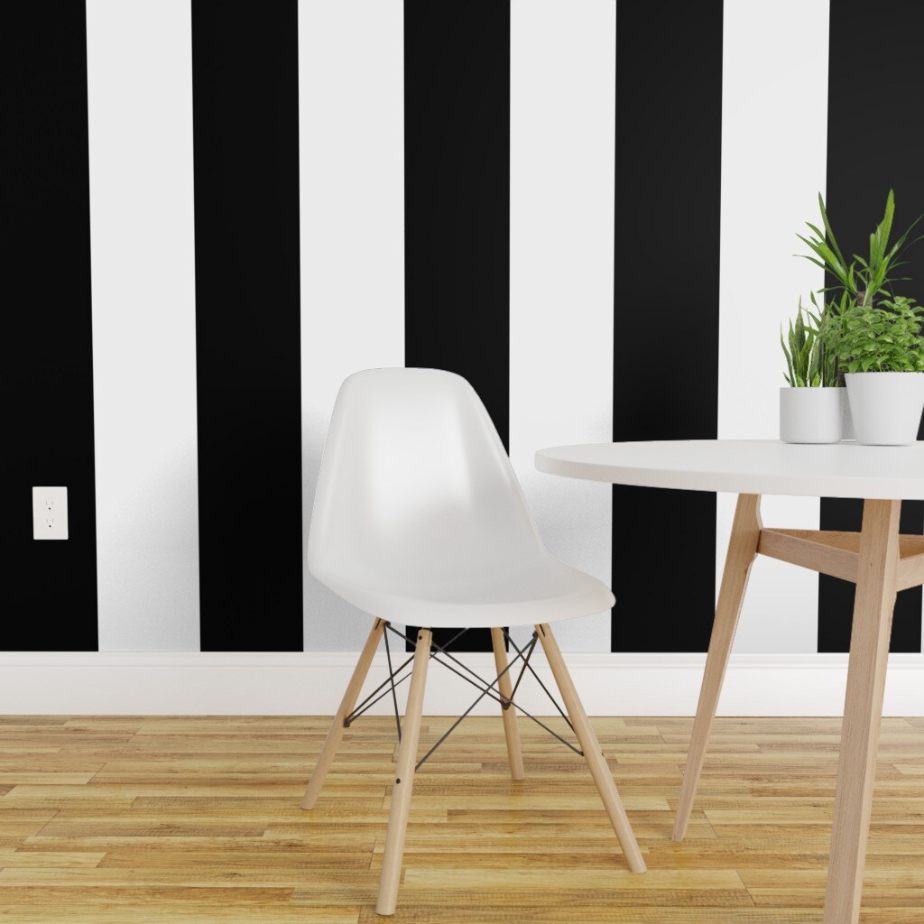 Pre-Pasted Wallpaper 2FT Wide Black And White Large Stripes Hollywood Regency Glam Monochrome Luxe Custom Pre-pasted Wallpaper by Spoonflower