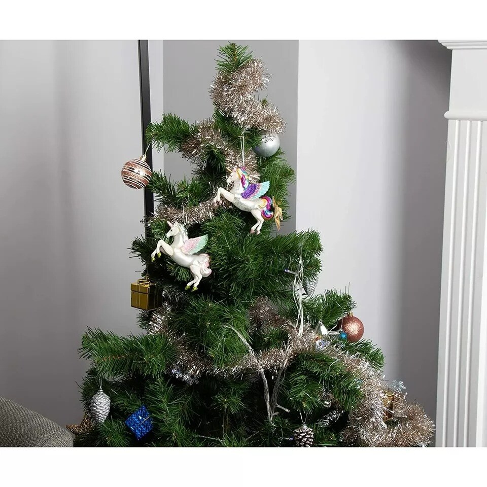 Rainbow Glitter Unicorn Ornament - 2-Pack Glass Christmas Tree Decor with String
