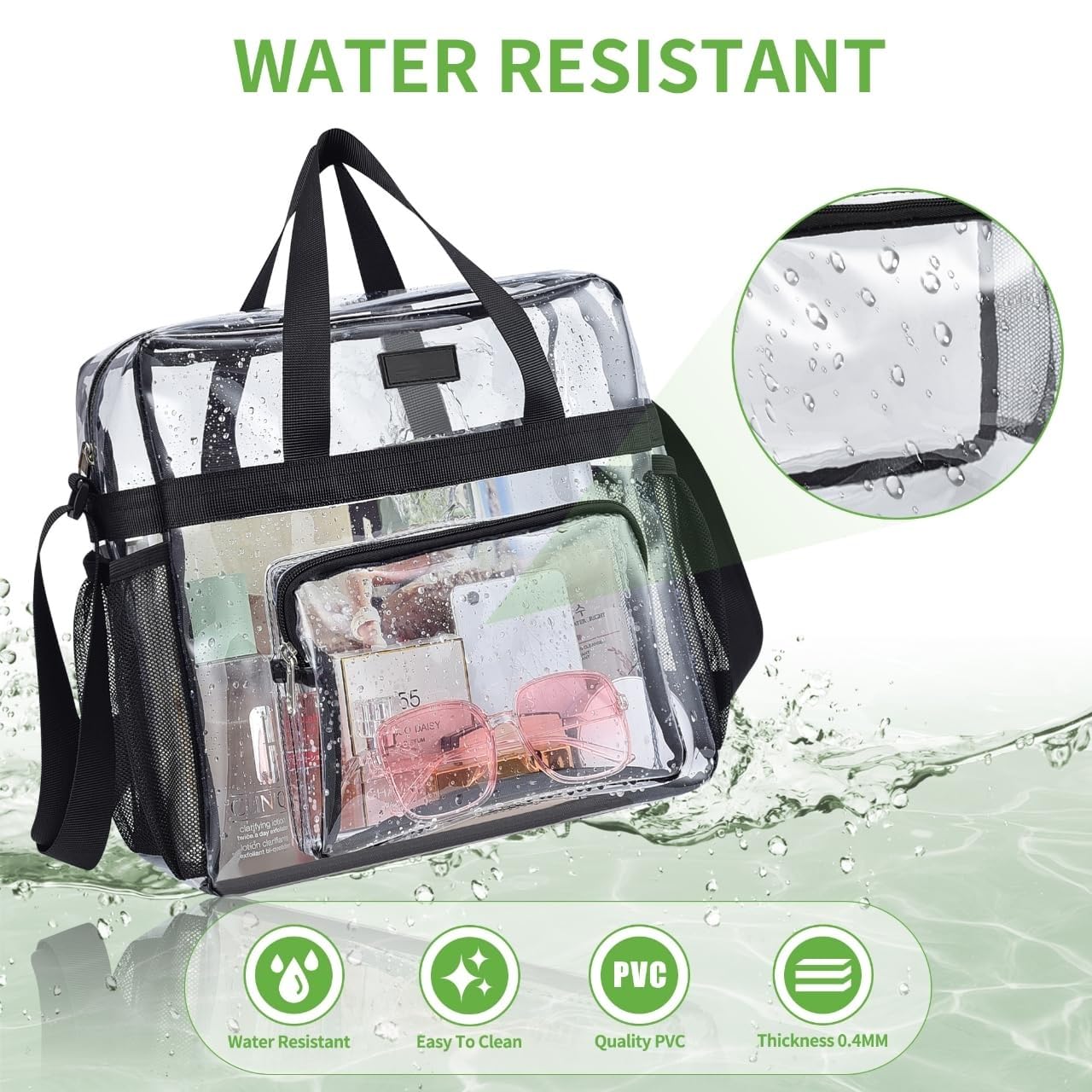 Bagenius Clear Bag Stadium Approved 12&#xD7;6&#xD7;12 Clear bag for Stadium Events Sports Concert Festival Work, Black