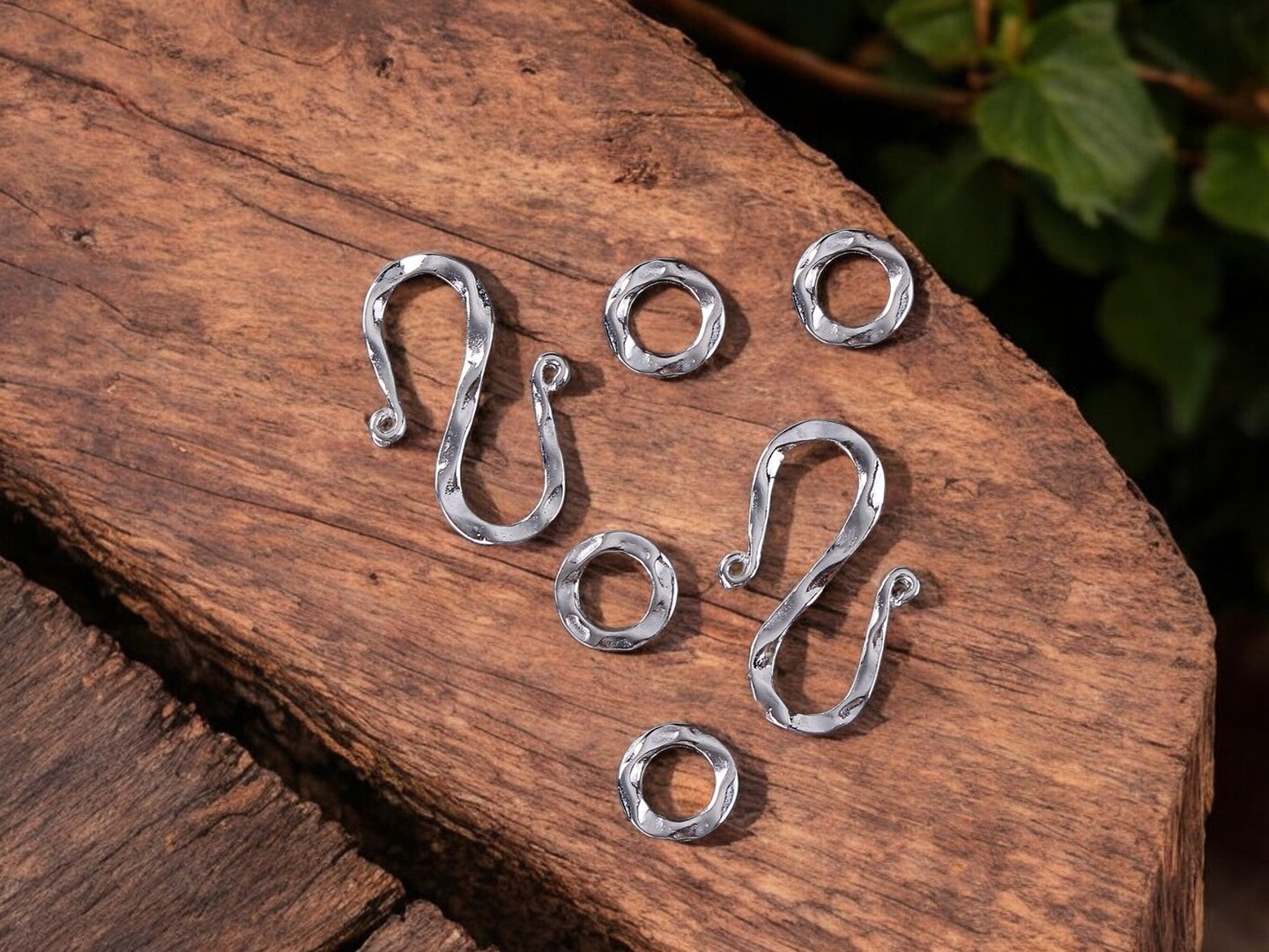 *20* 26x17mm Bright Silver Hammered S Shaped Hook Clasps