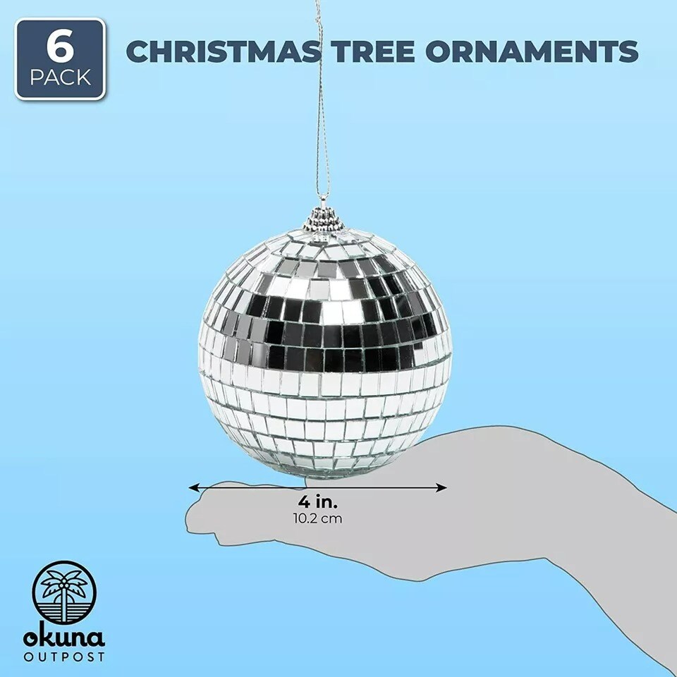 6 Pack 4&#x201D; Disco Ball Ornament, Hanging Christmas Tree Party Home Decorations