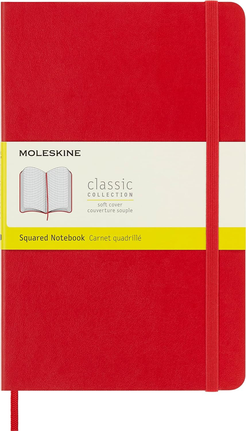 Classic Notebook, Soft Cover, Large (5&#x22; X 8.25&#x22;) Squared/Grid, Scarlet Red, 192 Pages