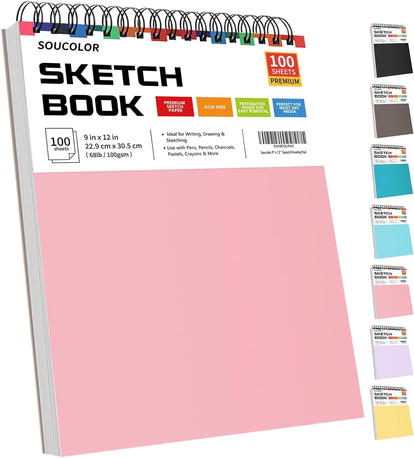 Cute Sketchbook 9&#x22; X 12&#x22; for Women, 1-Pack 100 Sheets Spiral Notebook Drawing Pad for Girls, Pastel Girls&#x27; School Art Supplies for Beginner Artists, Arts and Crafts Gifts Set for Kids Adults