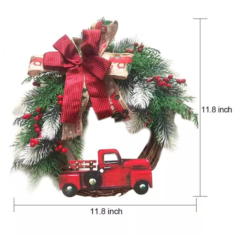 Red Truck Christmas Wreath Garland Door Ornaments Xmas Party Wall Home Decor