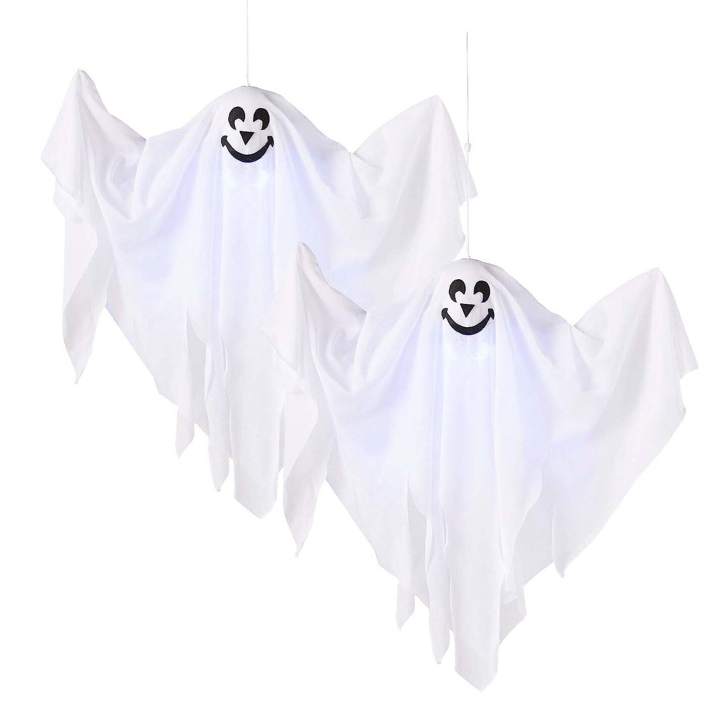 19 3/4&#x22; x 20 3/4&#x22; Hanging Light-Up Smiling Ghost Halloween Decoration