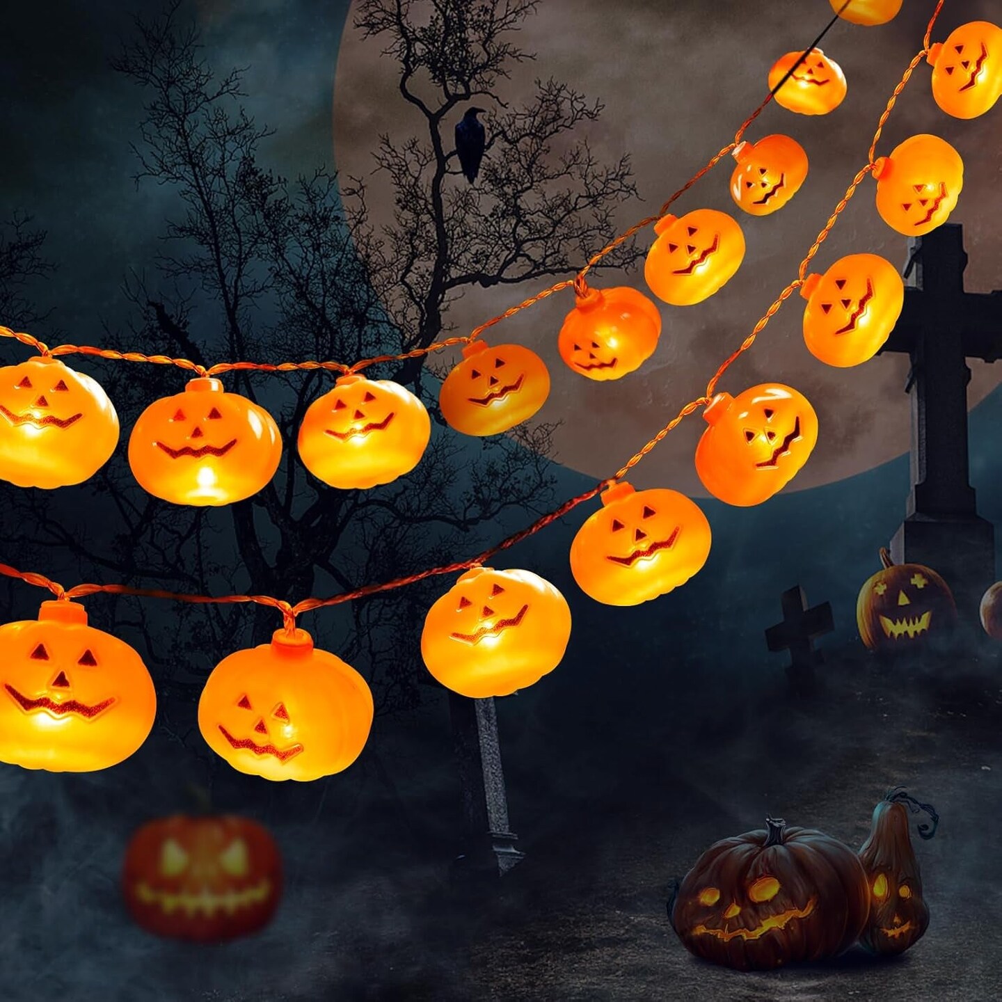 Halloween Decorations 9Ft 20LED Pumpkin String Lights, 2 Model Battery Operated Halloween Decor Pumpkin LED Lights, Thanksgiving Christmas Halloween Decorations for Home Indoor Outdoor&#x2026;
