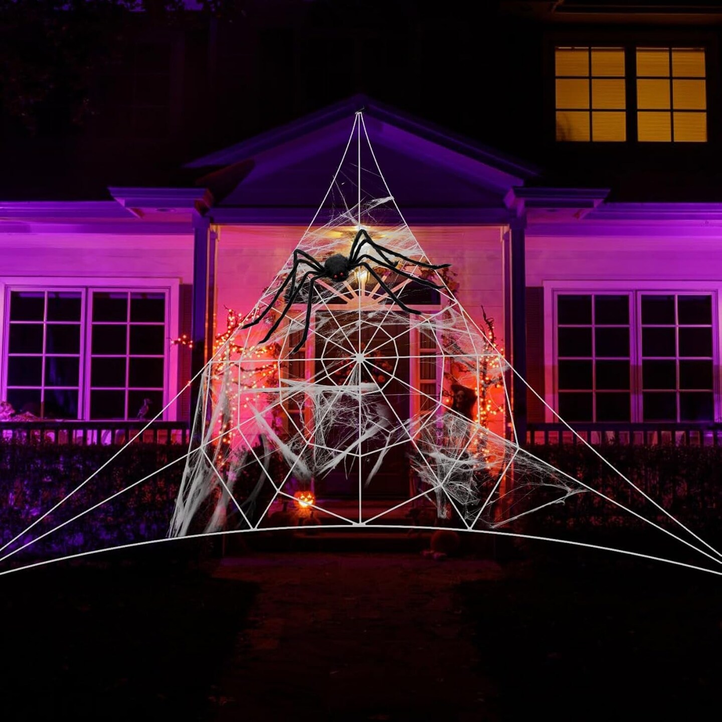 Halloween Decorations Outdoor, 17.7Ft Giant Spider Web and 47&#x22; Scary Spider, Large Spider Web for Party Lawn Yard Indoor Outdoor Halloween Decor