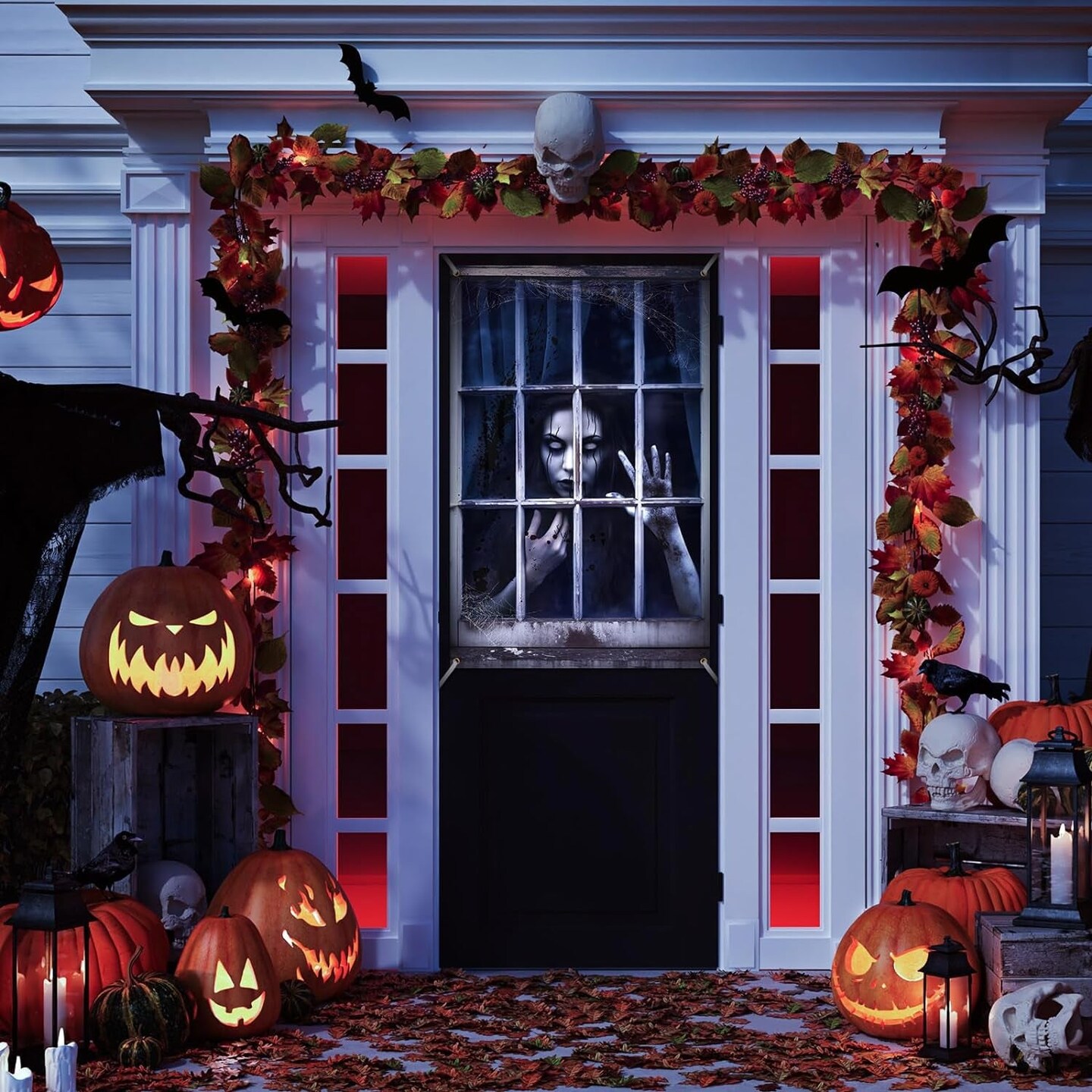 2 Pcs Scary Halloween Curtain Halloween Window Silhouette Decoration Blood Halloween Window Cover Horror Halloween Theme Window Poster for Indoor Outdoor Party Wall Door Decor(Gothic Horror)
