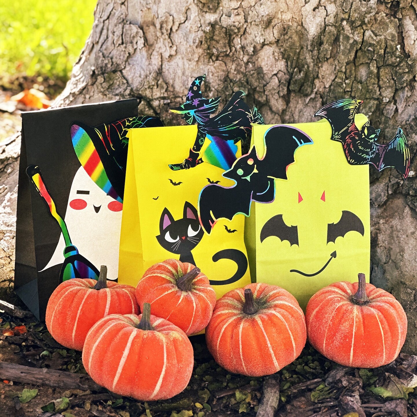 Wrapables 36pc Rainbow Scratch Arts Ornaments, DIY Magic Scratch Arts and Crafts, Halloween