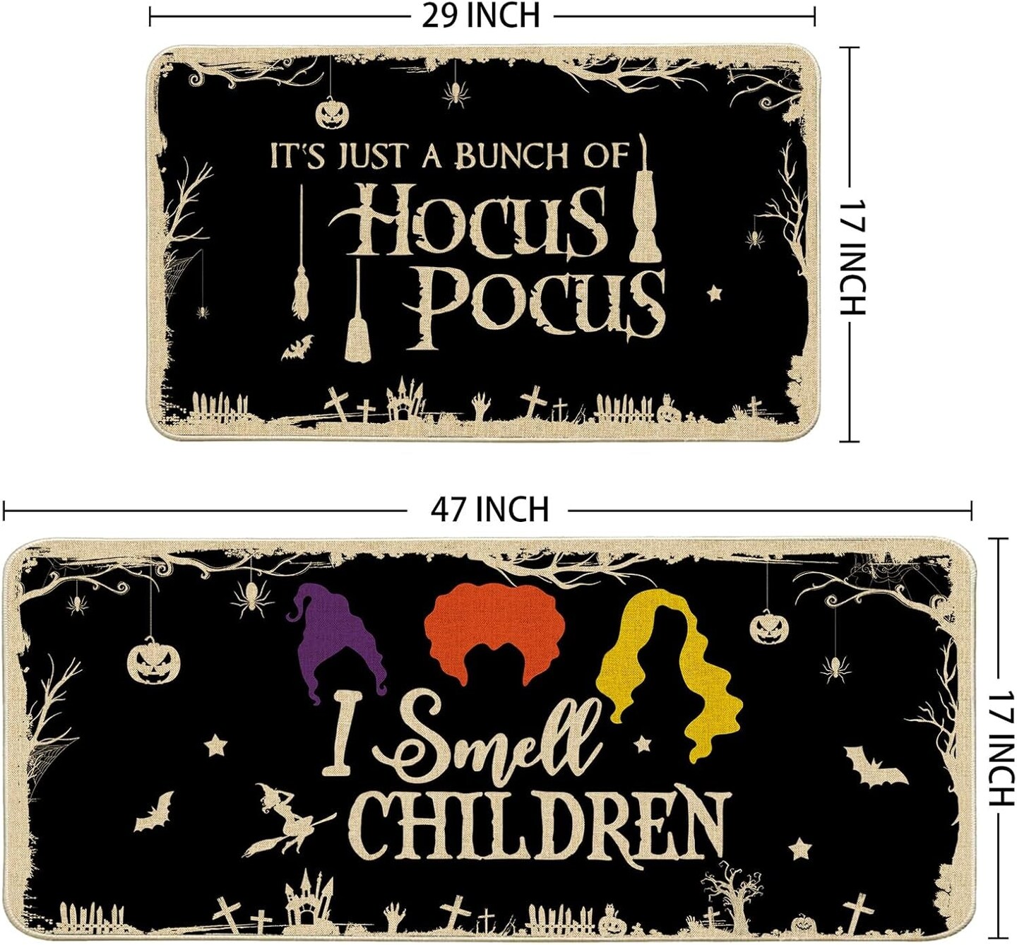 Halloween Kitchen Mats, Kitchen Rugs - Witches Halloween Kitchen Decor for Floor - Halloween Decorations for Home 17&#x22;X27+17&#x22;X47&#x22;
