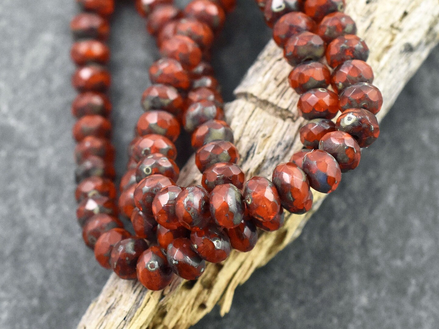 *30* 3x5mm Burnt Coral Orange Picasso Fire Polished Rondelle Beads