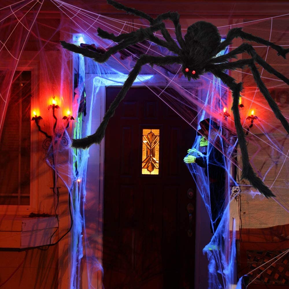200&#x22; Halloween Spider Web + 59&#x22; Giant Spider Decorations Fake Spider with Triangular Huge Spider Web for Indoor Outdoor Halloween Decorations Yard Home Costumes Parties Haunted House D&#xE9;cor