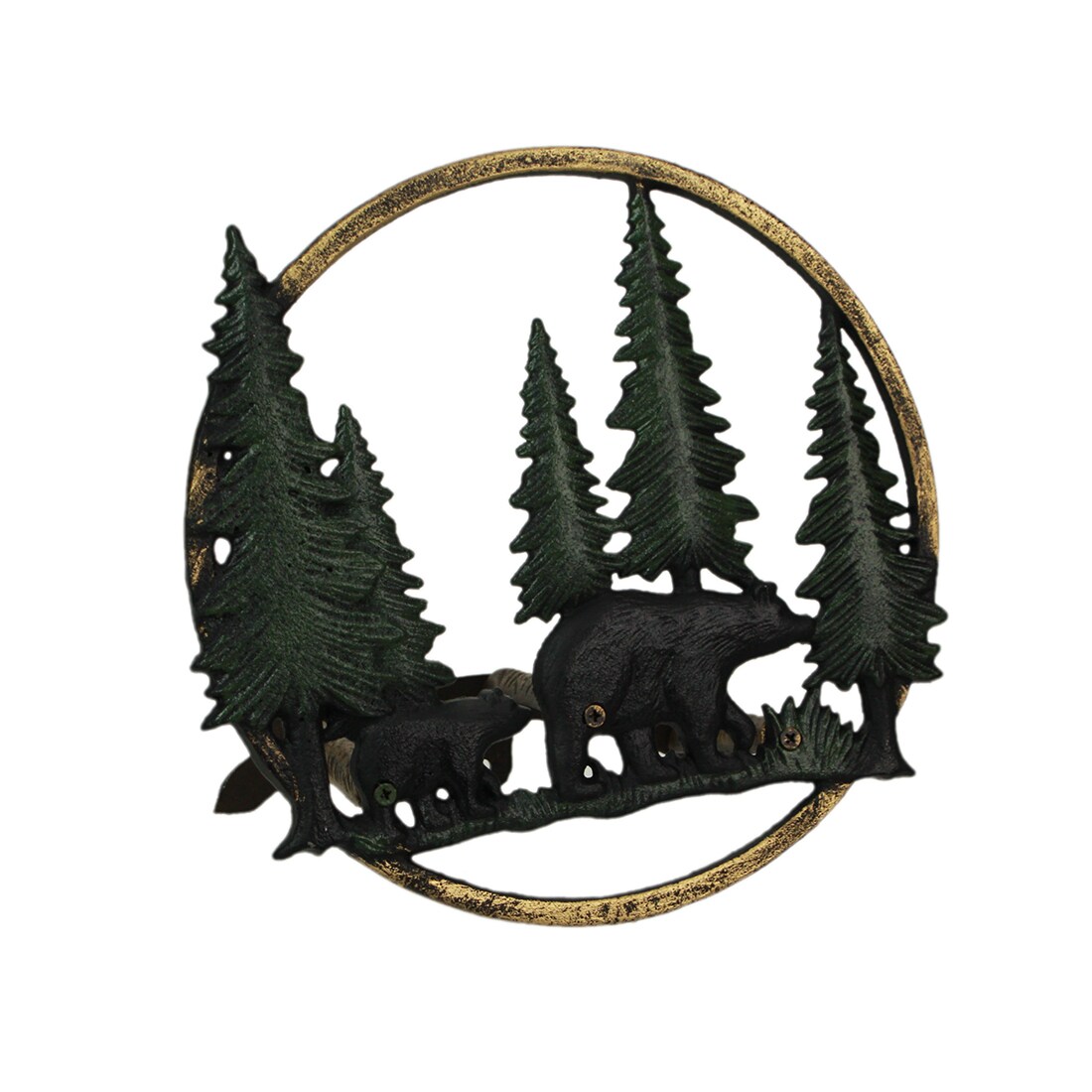 Black Bear Forest Cast Iron Garden Hose Holder - 11" Wildlife Wall Decor