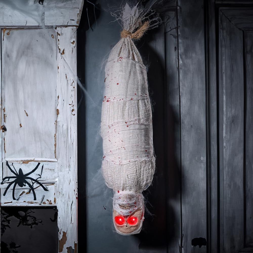 35&#x22; Halloween Animated Hanging Corpse with LED Light up Eyes &#x26; Sound Effect for Indoor and Outdoor Decorations