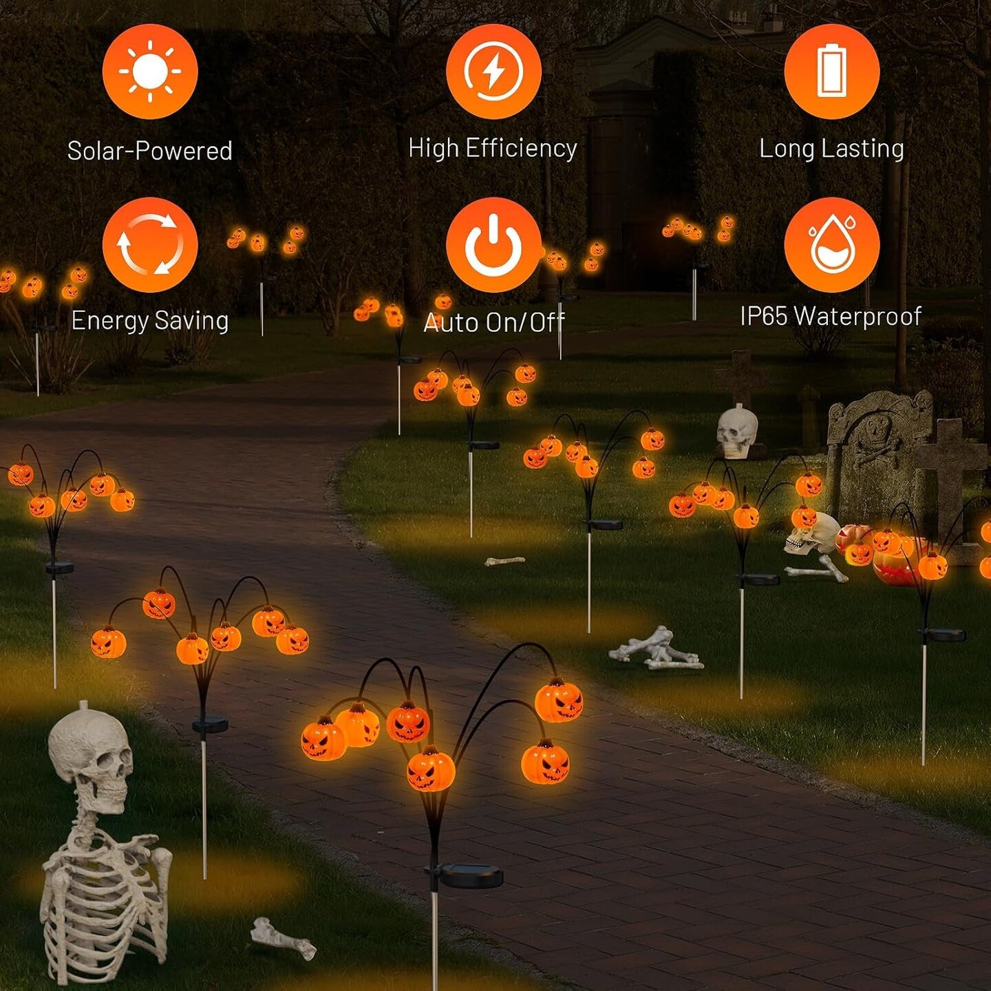 Halloween Decorations Outdoor,  Pumpkin Solar-Lights for outside Halloween Decor, Waterproof 12LED Orange Scary Spooky Swaying Lamps for Garden, Yard, Patio, Pathway, Halloween Party Deco