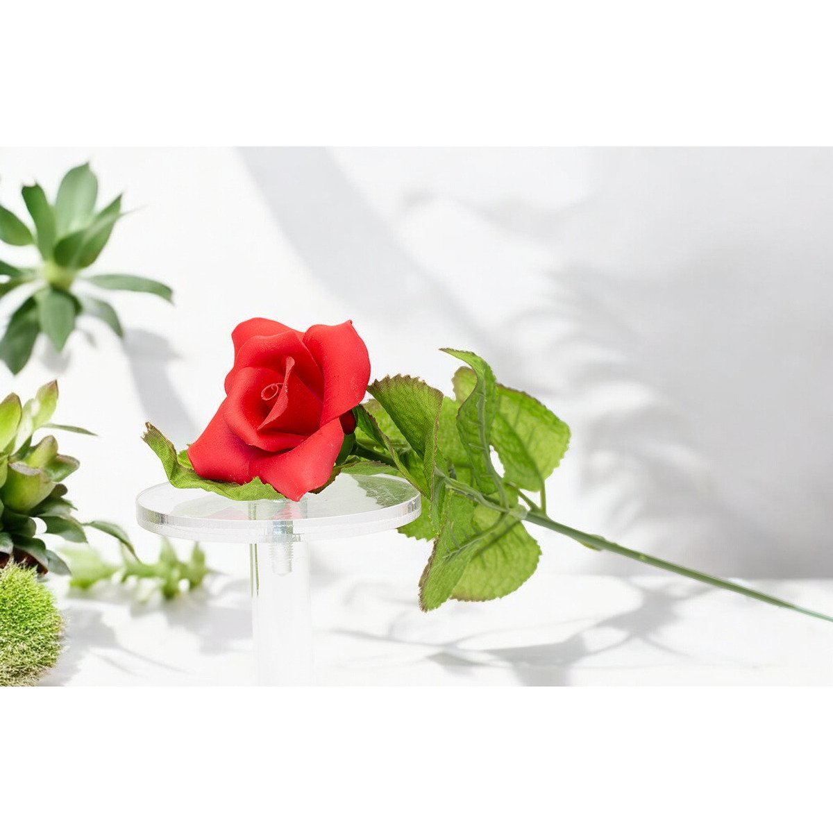 Ceramic Red Rose Flowers Set Of 2 With Stem 13.5 Inches Romantic