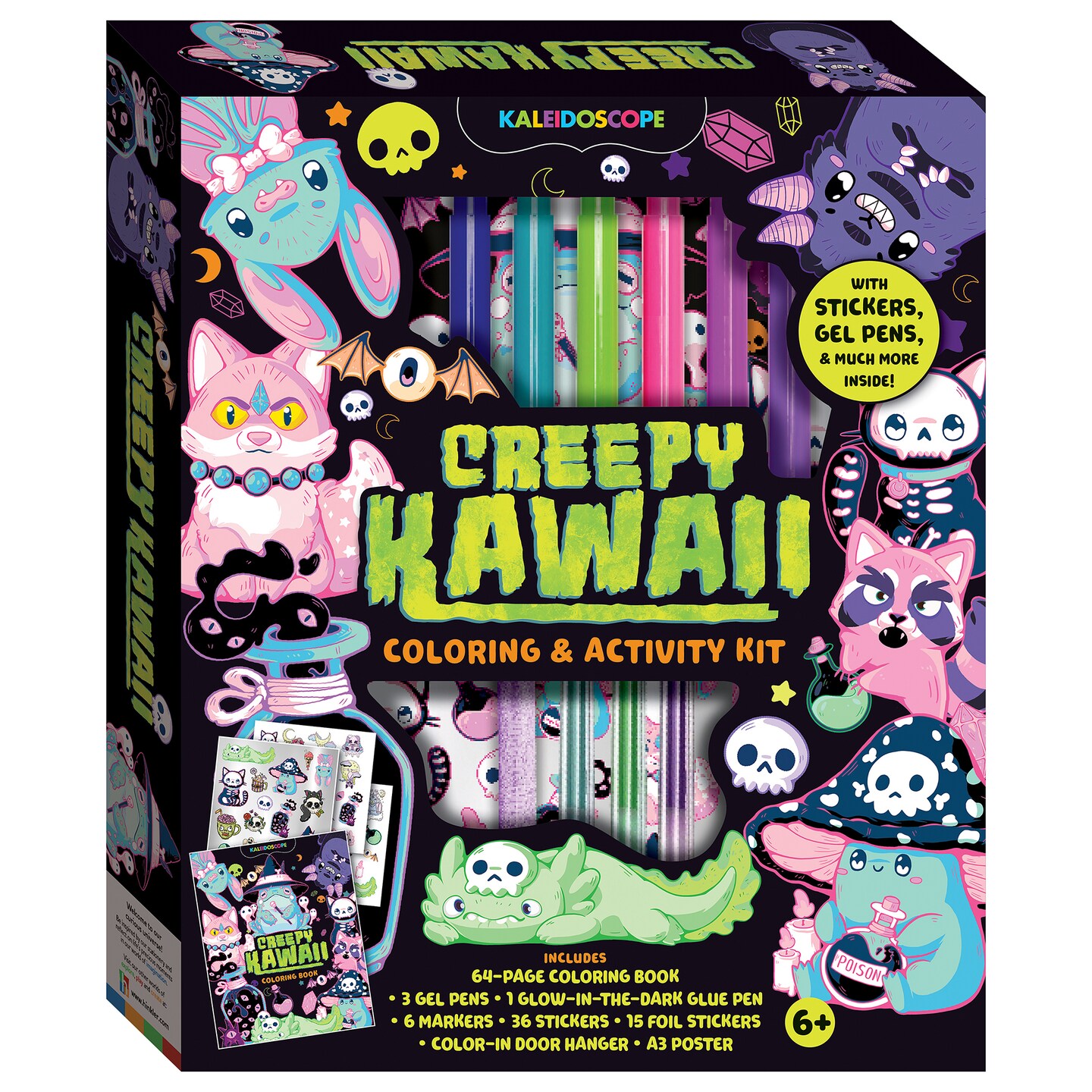 Kaleidoscope: Creepy Kawaii Coloring &#x26; Activity Kit - Kids Cute Halloween Themed Coloring Book w/ Glitter Stationery, Stickers &#x26; More, Ages 6+