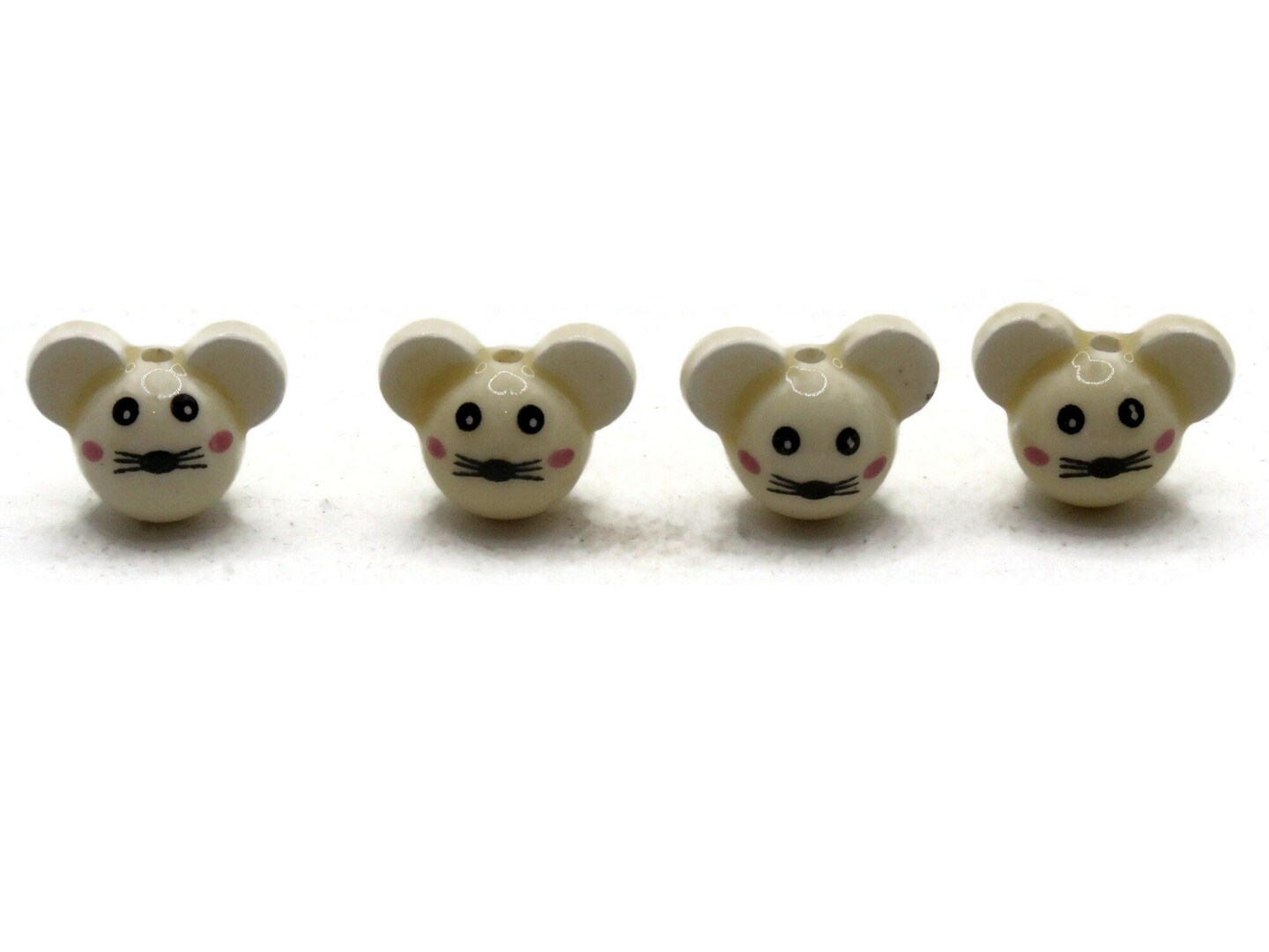 4 Porcelain Mouse Head Creamy Yellow Porcelain Glass Animal Beads