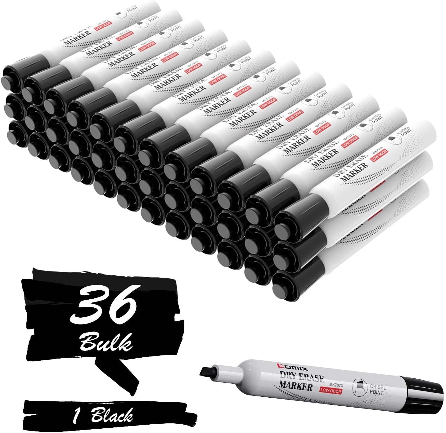 Dry Erase Markers, Chisel Tip Black White Board Markers, 36 Bulk Black Colors Low Odor Markers for Kids Office &#x26; School Supplies